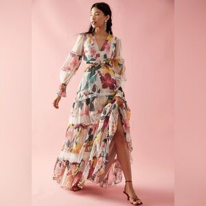 PatBO Hibiscus Lace Trim Cut Out Maxi Dress